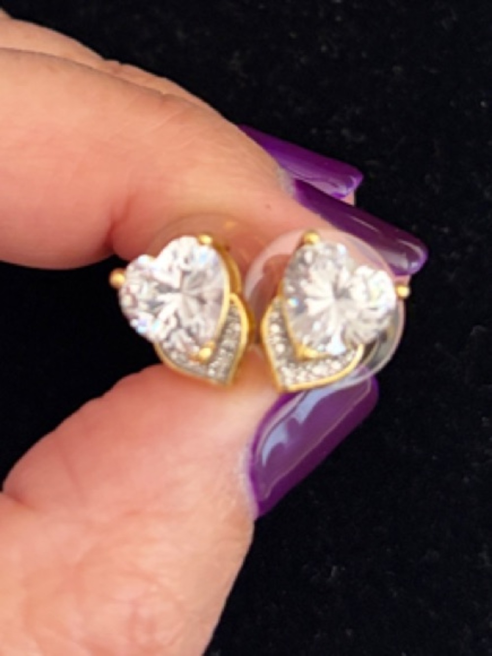 Gold-Plated Heart Cubic Zirconia Stud Earrings - White